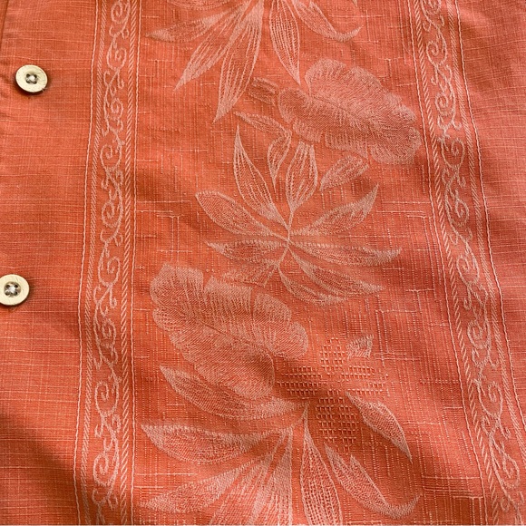 Tommy Bahama 100% Silk Maui Border Shirt Button Up Orange Coral Men’s XL - Picture 8 of 11